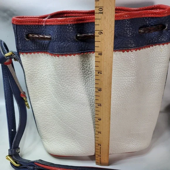Vintage DOONEY & BOURKE White Blue Red Leather Teton Drawstring Bag Shoulder - Picture 6 of 9